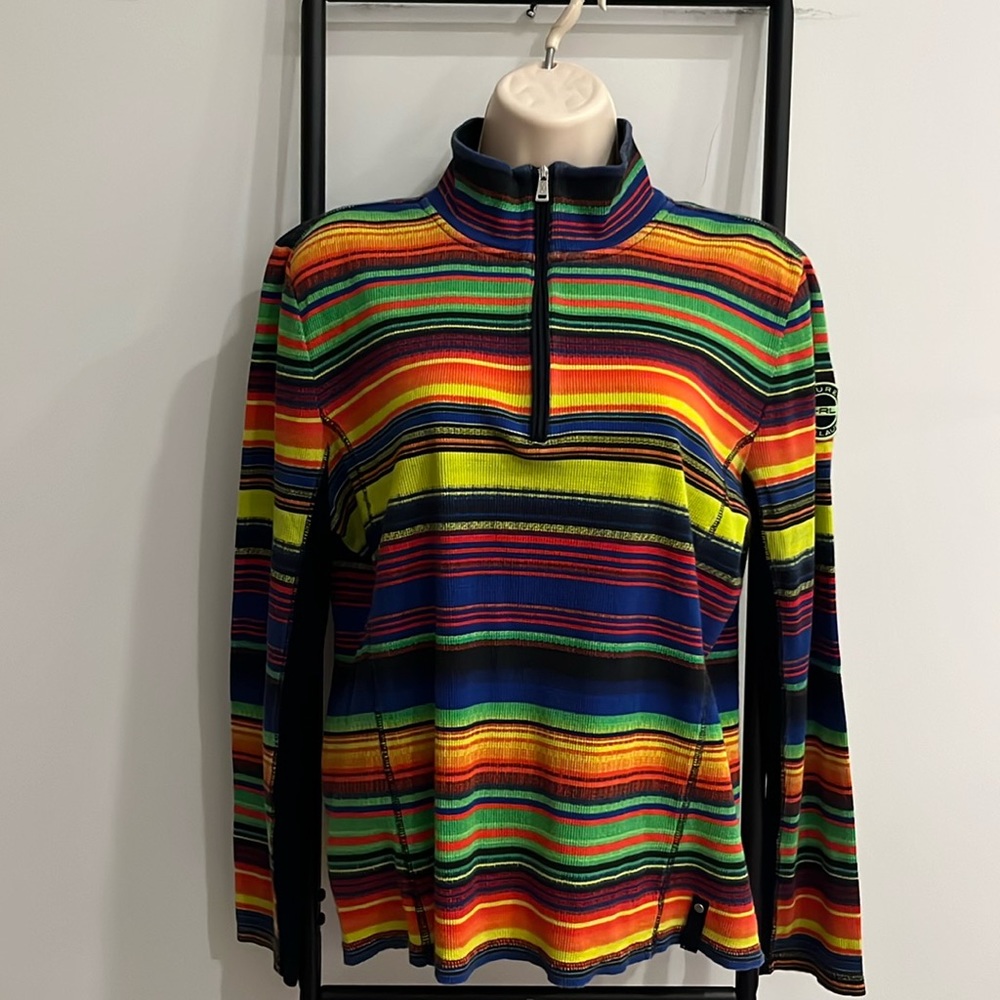 Ralph Lauren Active 1/4 Zip Multicolor Stripe Pullover Rainbow Women Size XL Y2K